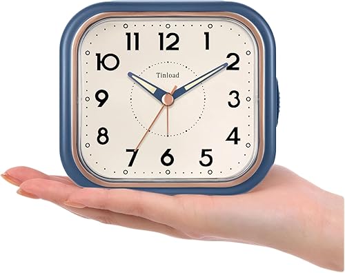 Miniatura 4 de 4.5" Vintage Retro Analog Alarm Clock, Super Silent Non Ticking Clock with Manual Light, Snooze, Battery Operated, Simply Design, for Living Room,