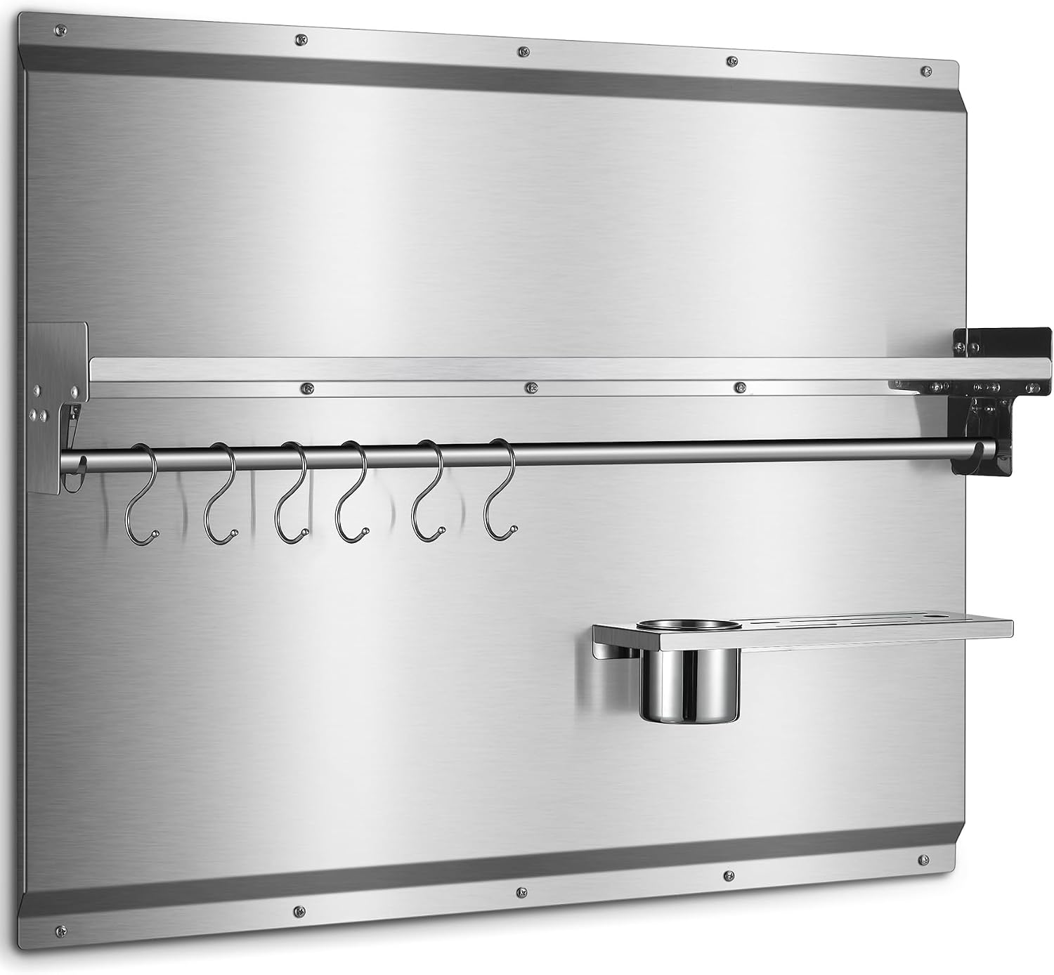 JOEAONZ 30" x 24" Stainless Steel Backsplash for Stove with Storage Shelf & Hooks, Heavy Duty 430 Metal Splatter Guard, Easy Wall Mount Shield, Fit Behind Range, Countertop or Sink