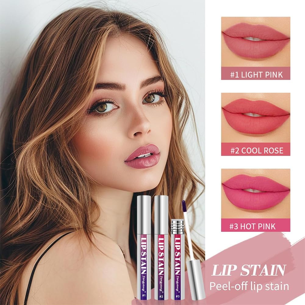 Fengyang® 3Pcs Lip Gloss Stripper Set, Matte Lip Tint Peel Off, Peel Off Lip Stain Lip Tint Set - Image 2