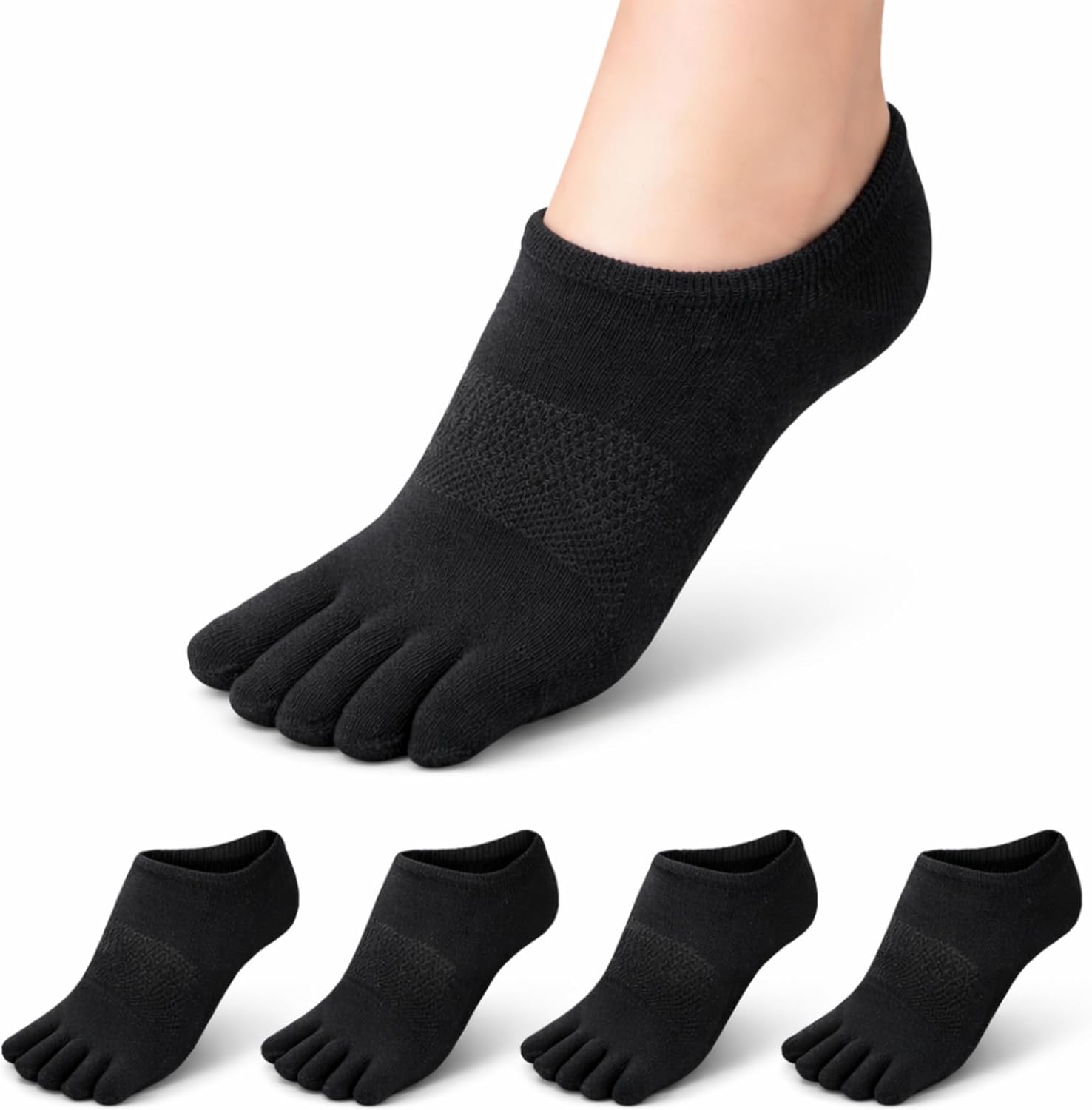 Soxsense No Show Toe Socks Premium Cotton for Women, Align Toes Five Finger Liner Low Cut Thin Socks for Bunion, (4 Pairs)