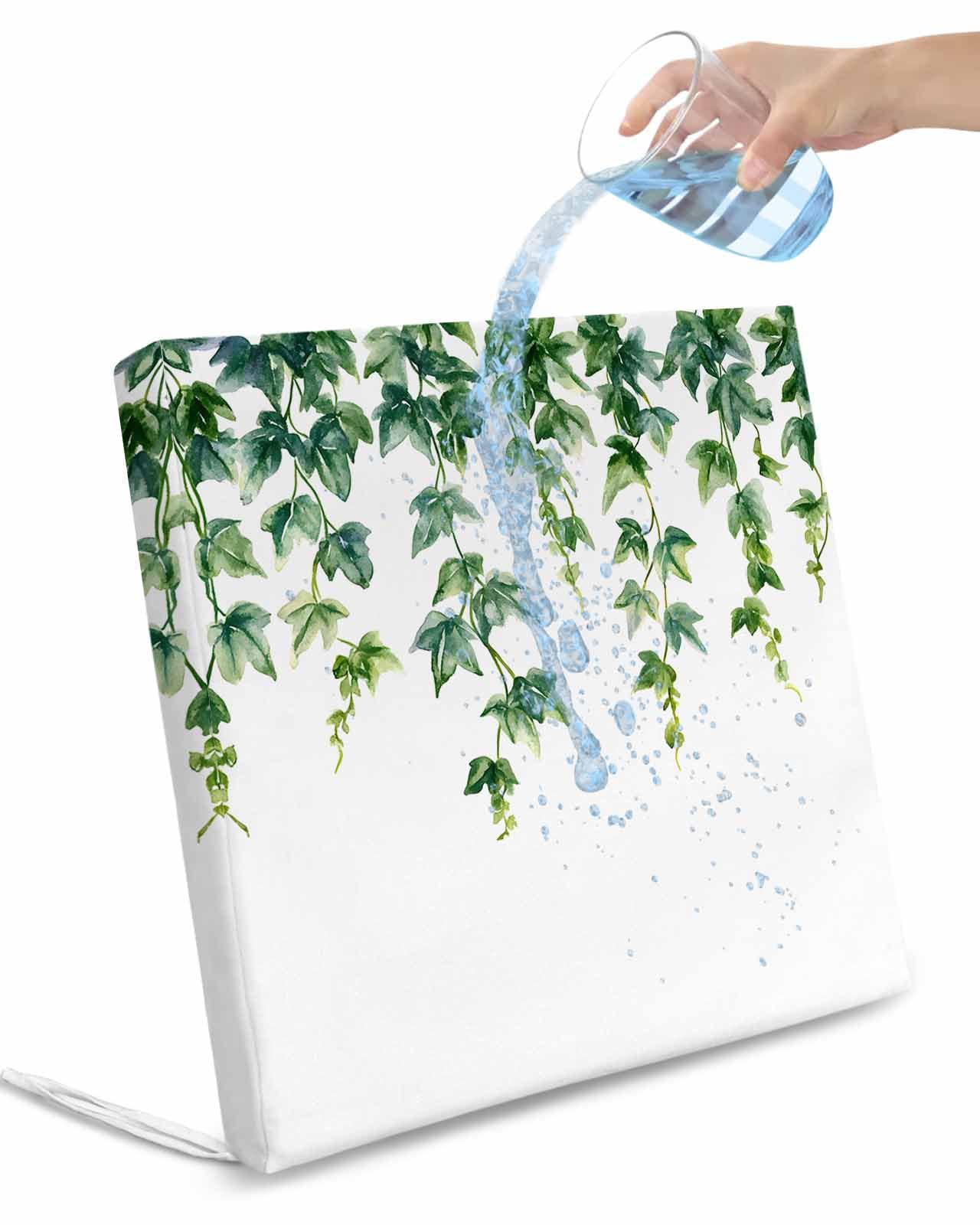 2 Pack Green Leaves Waterproof Cushion Covers with Ties, Outdoor Patio Chaise Lounge Chair Seat Cushion Slip Covers Replacement(Only Cover) Spring Watercolor Natural Branches Vines 20