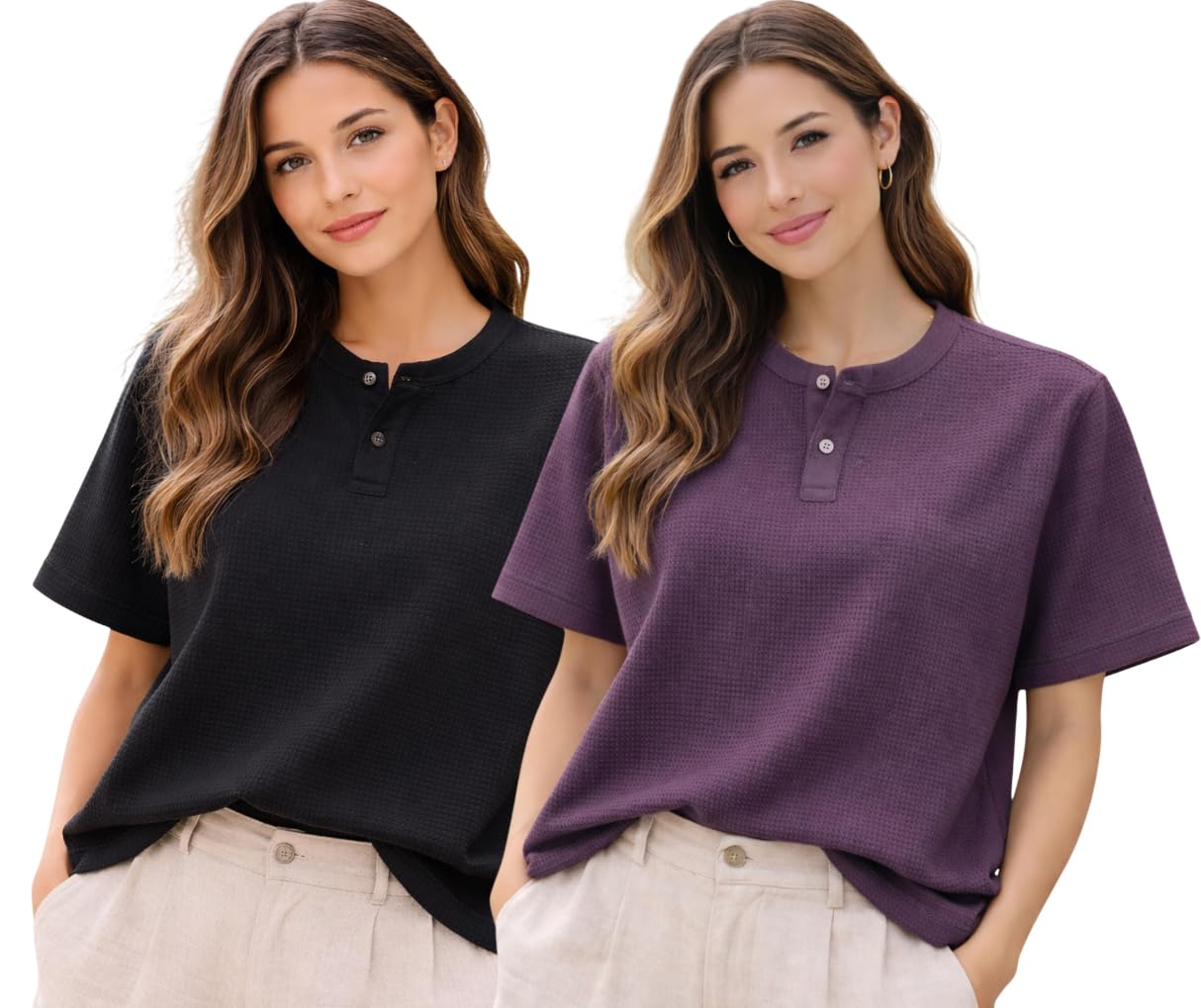 rodzen Women's Polycotton Half Sleeve Henley Neck Solid Oversized T-Shirt-picture-21