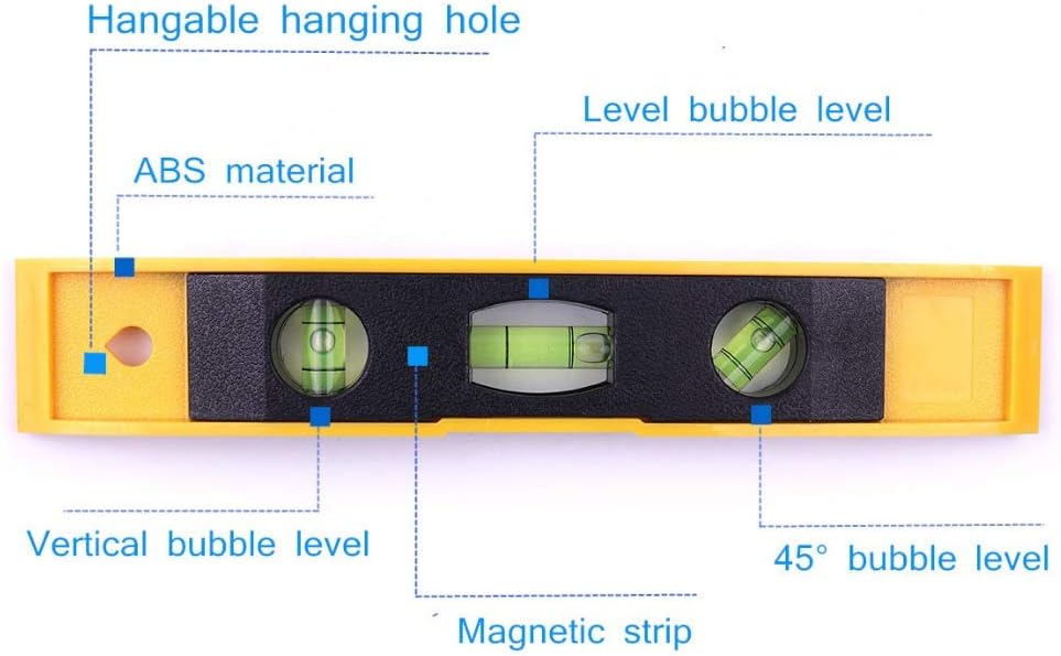 Magnetic Torpedo Level, 3 Bubble Spirit Magnetic Ruler Level Measuring Instrument Tool (9" level)
