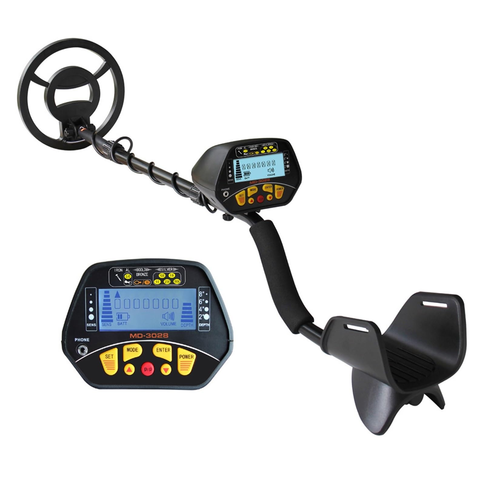 Metal Detector, Metal Detector MD-3028 Metal Detecting Pinpoint Waterproof Search Coil Ferrous and Non-Ferrous Distinguish(Nero)