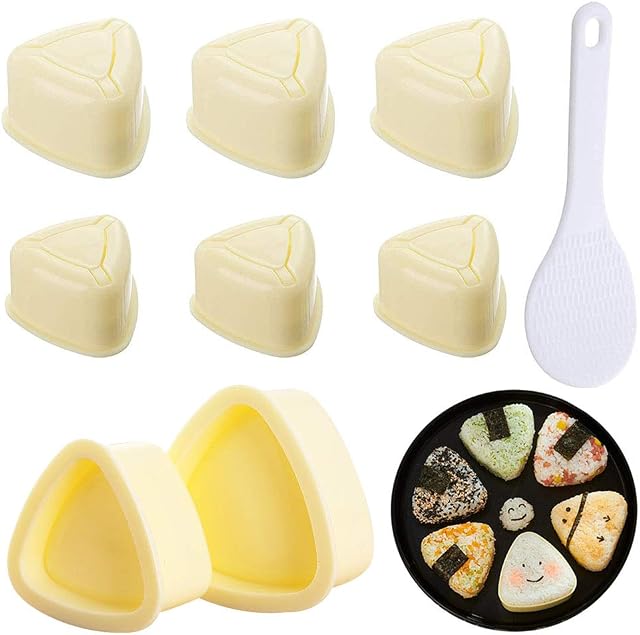 Triangle Sushi Molds, 8pcs BKJJ Rice Ball Mold Onigiri Sushi, Triangle Shape Sushi Press Mold, Maker Tool Set with Rice Spoon Paddle Sushi Mold Japanese Boxed Meal Beginners for Home DIY Rice