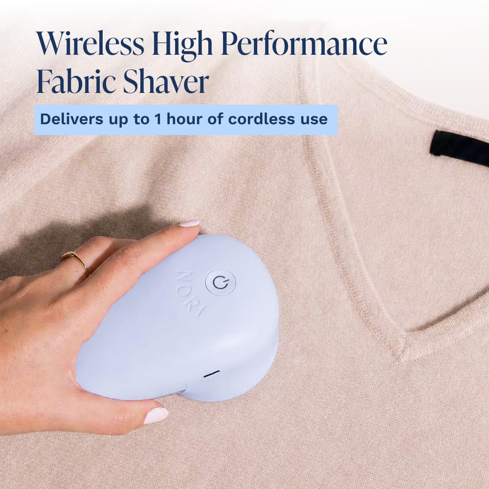 NORI Rasoir de tissu | Puissant anti-peluches | Rasoir sans fil rechargeable pour une grande zone de rasage avec 6 lames de précision | Rasoir et peluches, anti-bouloches, vêtements et meubles (bleu)