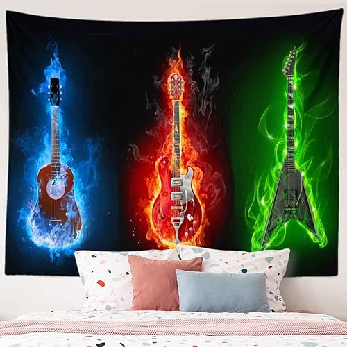 Miniatura 8 de BULOR Tapiz de pared de guitarra roja, verde y azul, guitarra eléctrica, arte de pared, instrumentos musicales, tapiz para colgar en la pared,