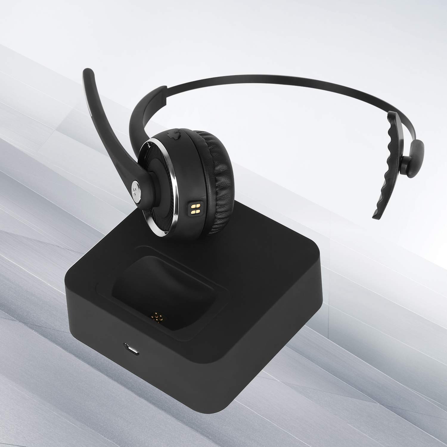 Cuffia Bluetooth senza fili con microfono, con cancellazione del rumore, cuffie Bluetooth per camionista, vivavoce con dock di ricarica per call center, casa, smartphone, PC
