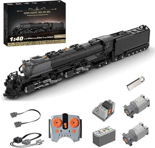 AMOC Technic 1/40 4014 - Kit de construcción de tren de vapor Big Boy, serie Locomotora de vapor, juego de bloques de construcción compatible con