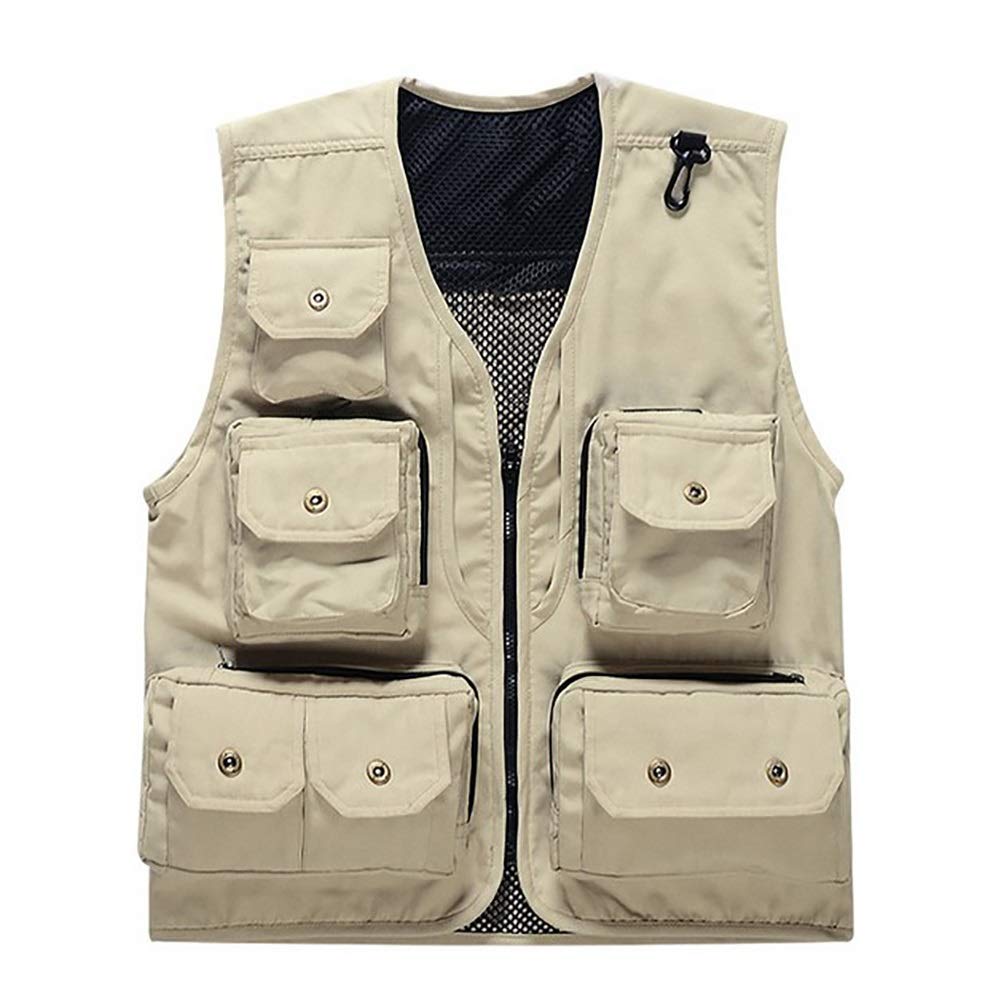 G&F Hommes Gilet Multi Poche Pêche Gilet Photographie Vêtements Travail pour Camping Randonnée Voyageant Dossier Pliable M-3XL (Color : Khaki, Size : XXL)
