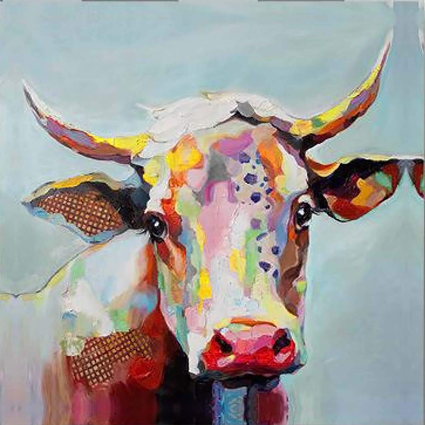 Kaliosy DIY Paint by Numbers for Adults Animal Cow, Oil Painting Colorful Cattle on Canvas Drawing Paintwork with Paintbrushes Acrylic for Kids Beginner Wall Home Decoration 20x20 inch