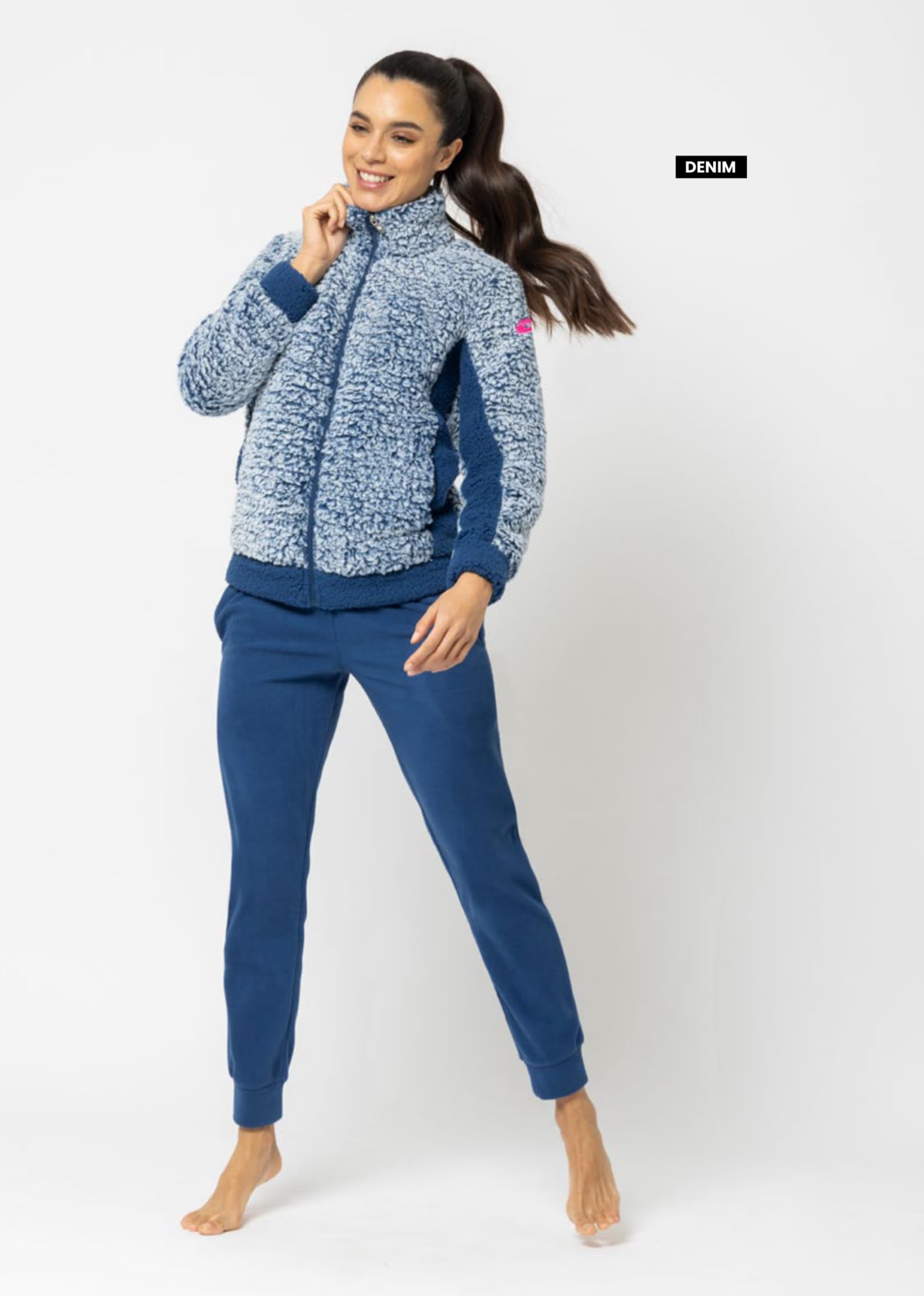 LOTTO Tuta Donna in Pile con Zip Intera - Tuta in Pile Sherpa Effetto Agnellato - Tuta Donna Invernale Termica - Tuta Donna Completa (6071 DENIM, L)