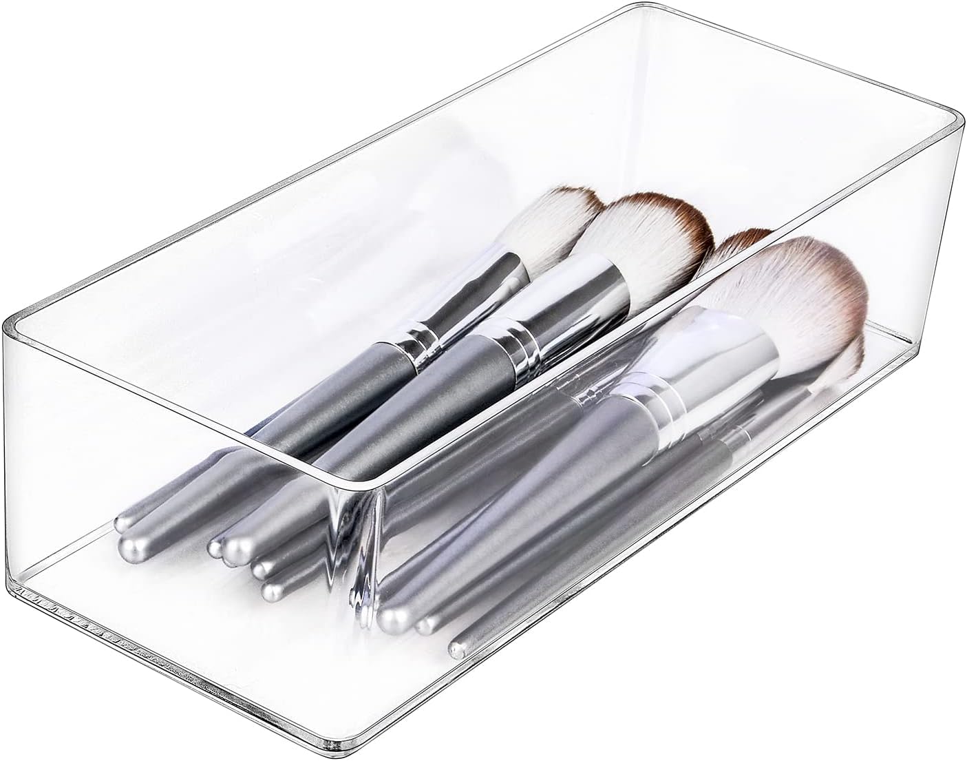Organizador de cajones, 1 compartimento, organizador de maquillaje acrílico, almacenamiento de cosméticos para escritorio, armario, baño, tocador, encimera, transparente