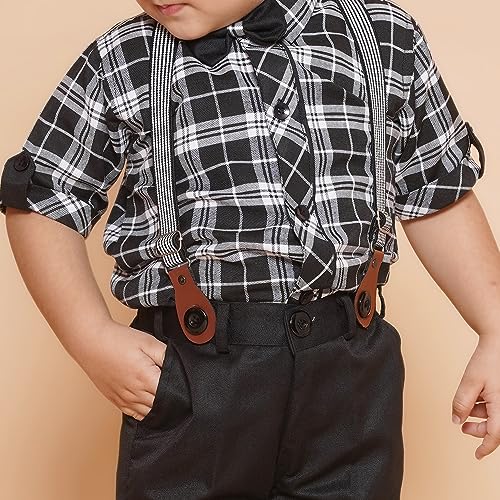 Image of AJ DEZINES Kids Cotton Blend Half Sleeve Shirt Shorts Suspender Cap Bow Tie Set For Boys