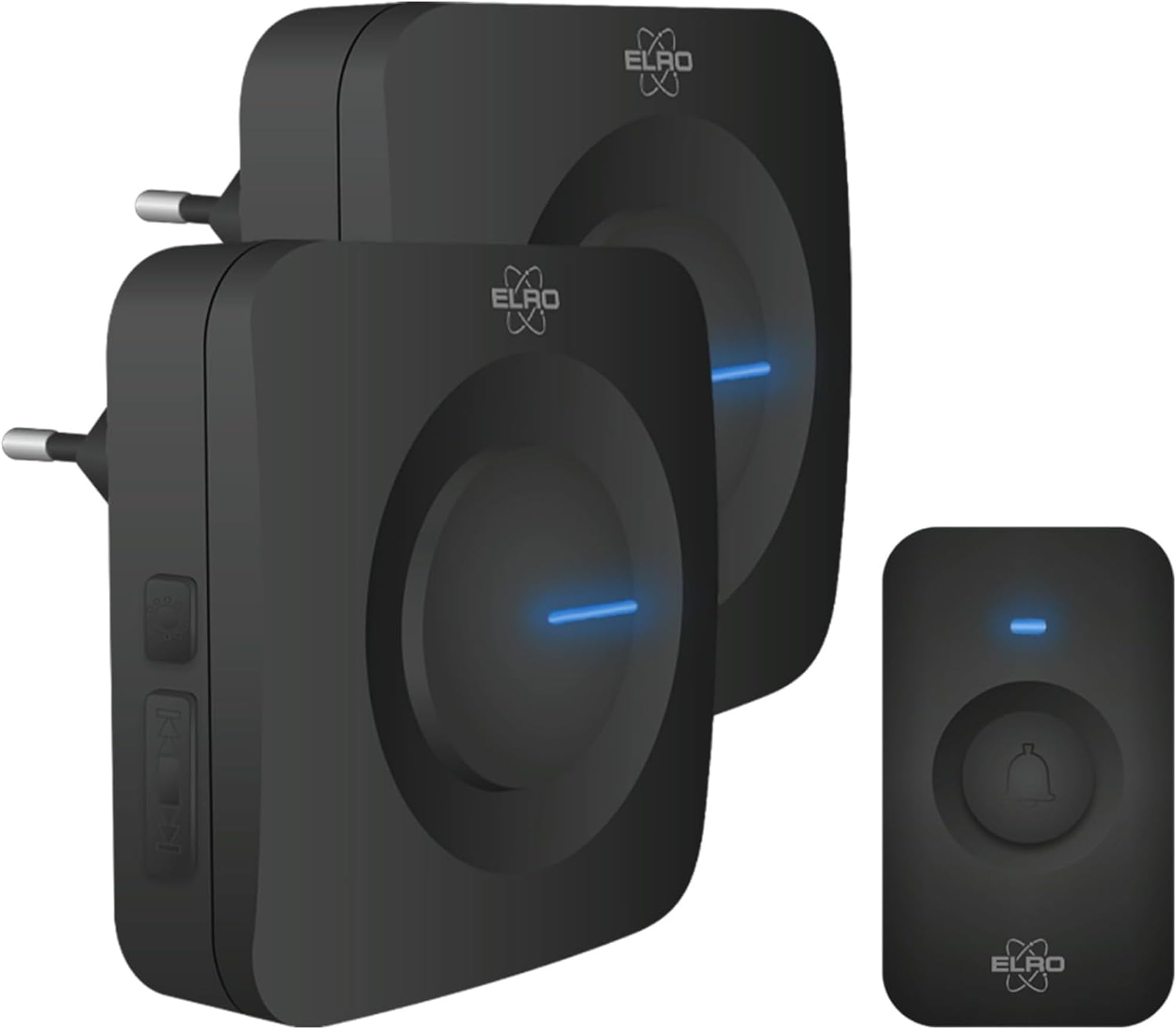 ELRO DB3000 Funk Türklingel Set 2X Plug-in Empfänger für Steckdose - Wasserdicht, 300m Reichweite, 64 Melodien - Schwarz, Stecker, Mit Plug-In/Stecker