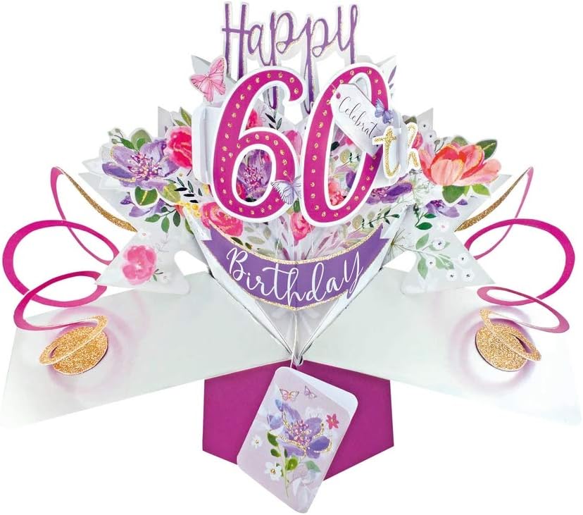 Female 60th Birthday Pop-Up Greeting Card Original Second Nature 3D Pop Up Cards