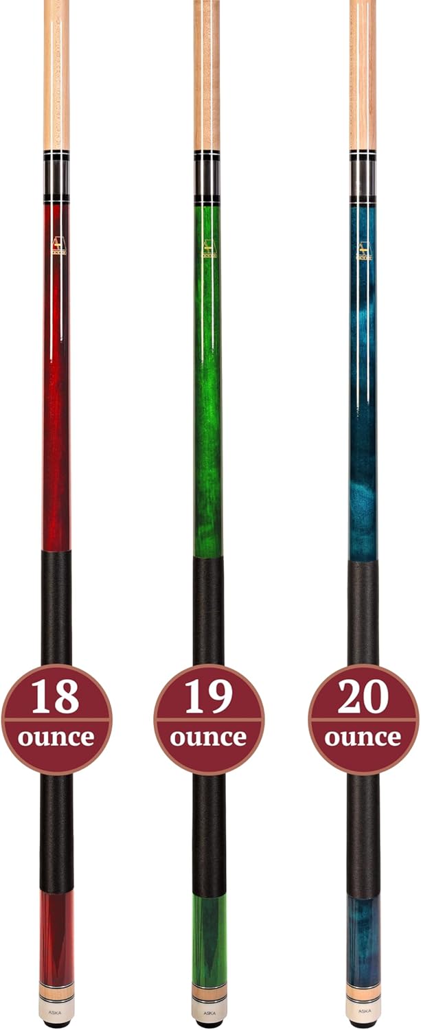 Set of Aska L2 Billiard Pool Cue Sticks, 58" Hard Rock Canadian Maple, 5/16x18 Joint, 13mm Hard Tip, Mixed Weights