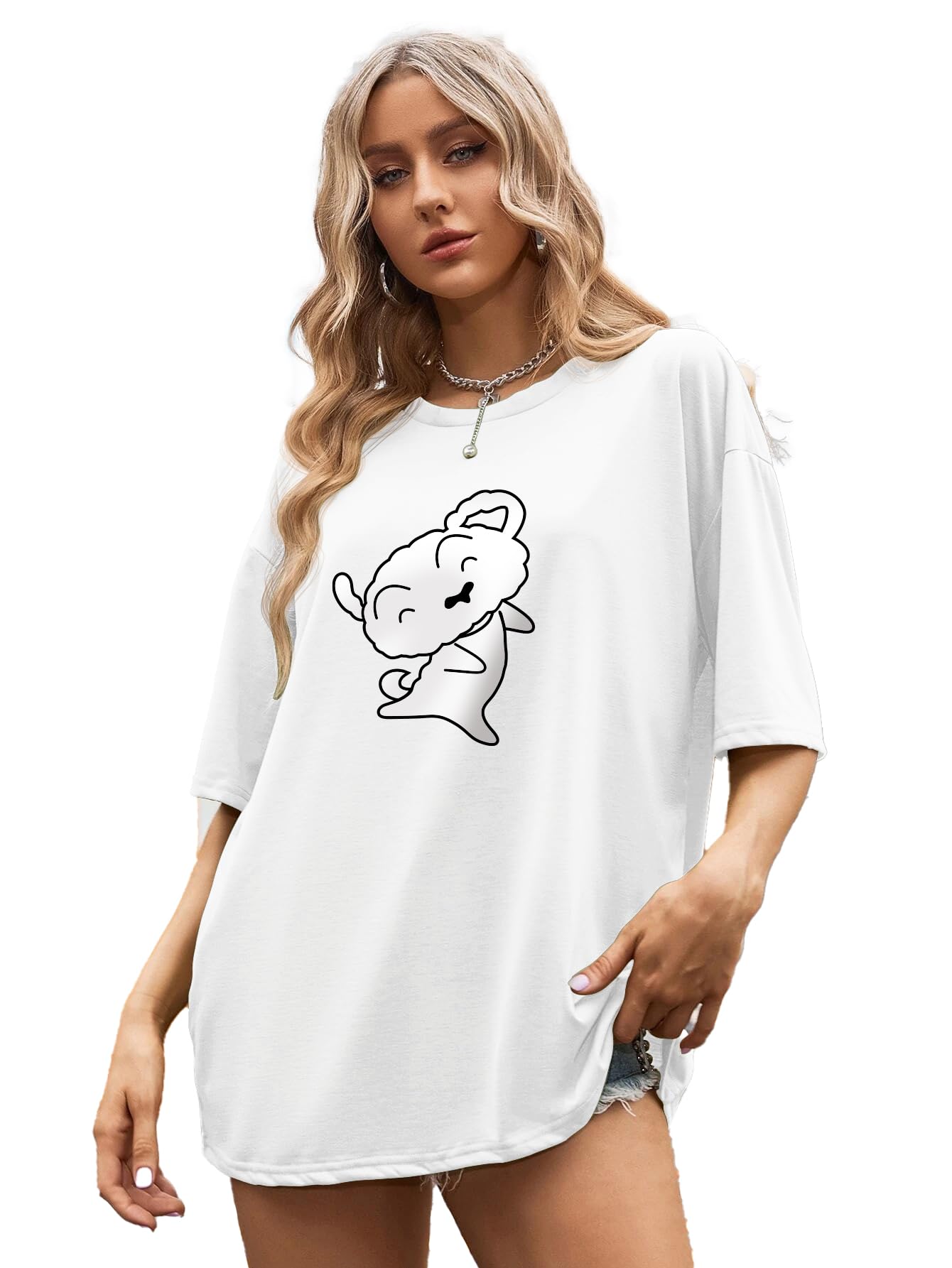 supa dupa Women's Oversized Cotton T-Shirt | Drop Shoulder Loose Fit Round Neck Graphic Printed Casual Streetwear Tee (Art. SHERO)-picture-31