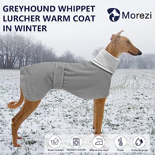 Morezi Winter Hundemantel mit reflektierender Leiste, weiches Polyester-Fleece, verstellbares Band, für Windhunde, Lurcher und Rennhunde-Grau-XS