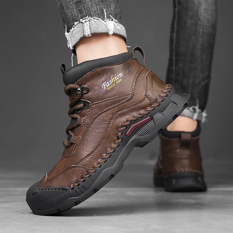 LZDZN Casual Mens Boots For Men Chelsea Shoes Leather High Top Sneakers Men's BlackBrown Brown Black White Size Man Shoe Fashion4