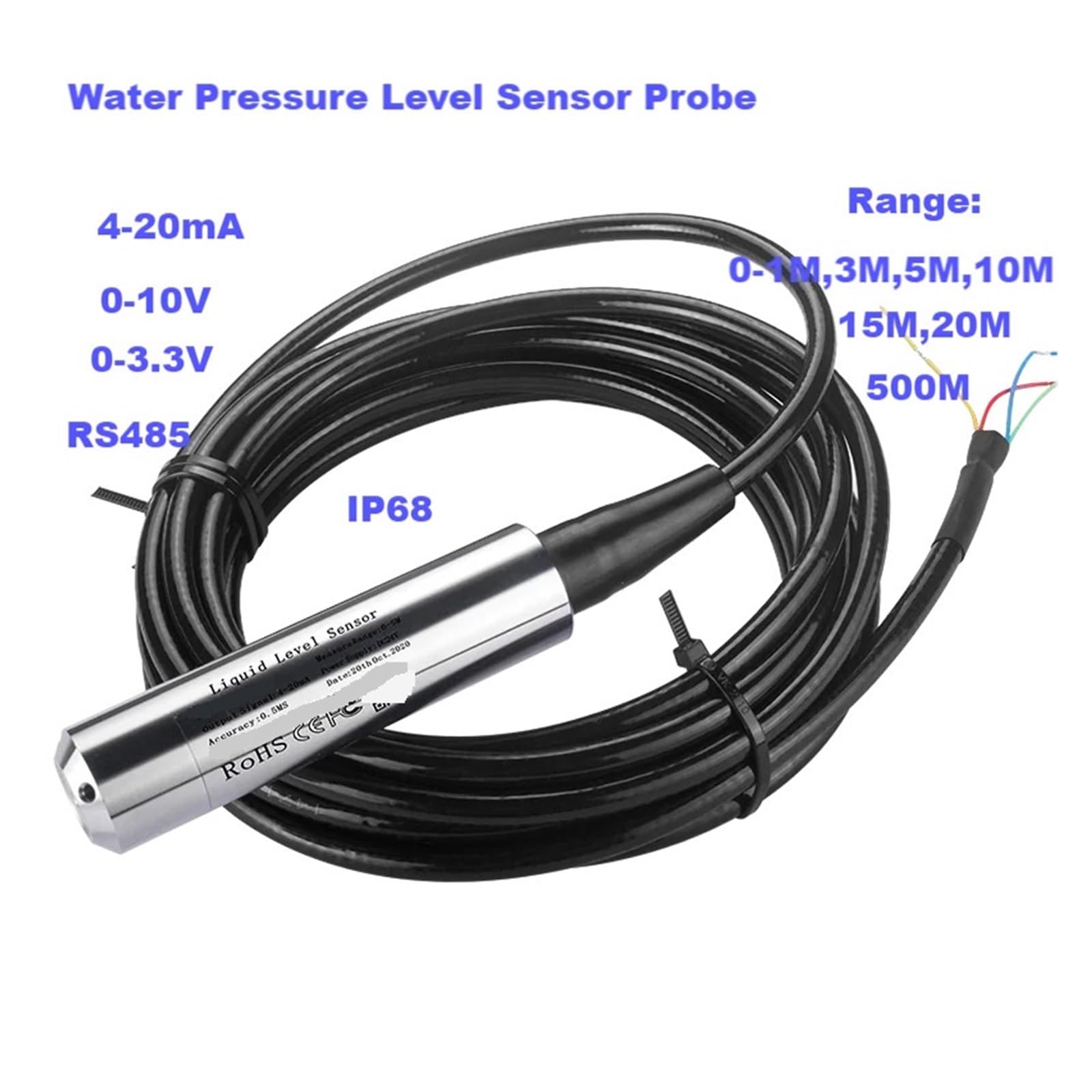 Transmisor de nivel de líquido hidrostático, 1 ud.(4-20mA output,3 meters Range 5m Cable)