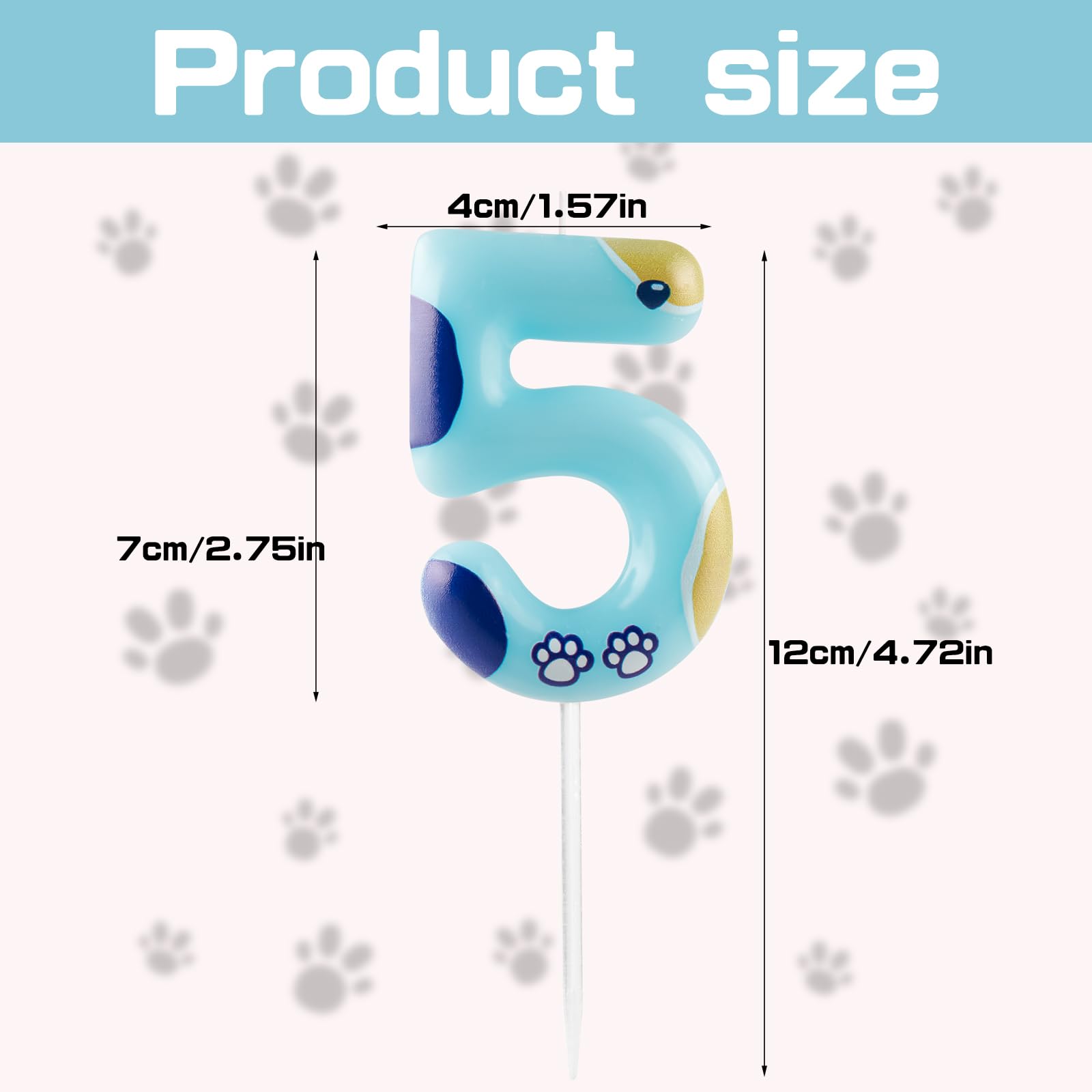 Hongplus Blue Dog Paw 1st Birthday Candle Number 1 Cake Topper Dog Paw Print Themed Happy 1st Birthday Cake Decoration