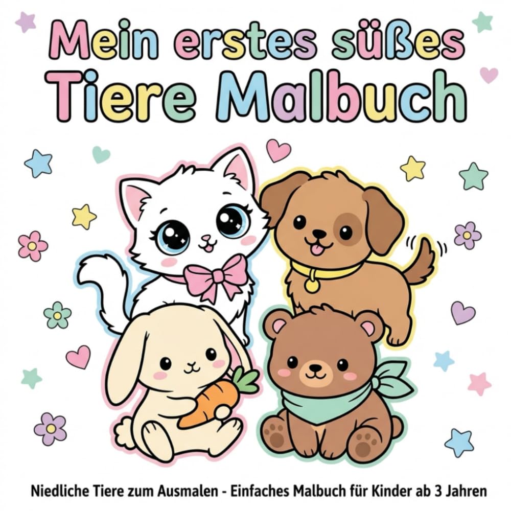 Mein erstes süßes Tiere Malbuch: Niedliche Tiere zum Ausmalen - Einfaches Malbuch für Kinder ab 3 Jahren