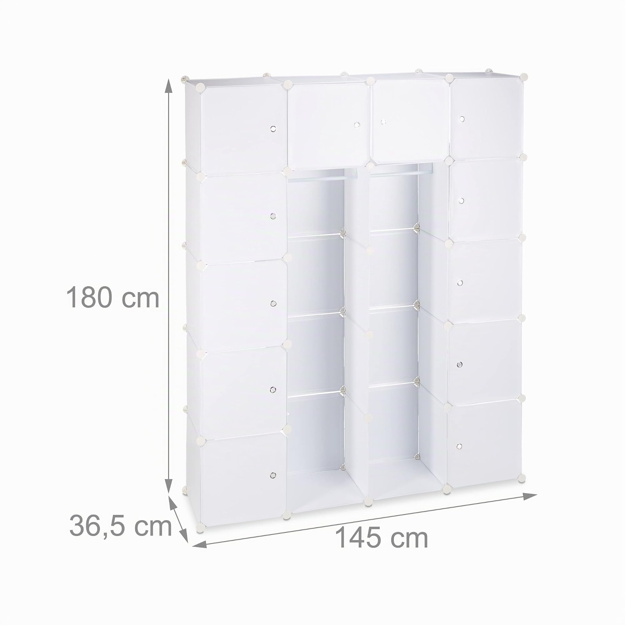 Relaxdays Armario Modular con 14 Compartimentos y 2 Barras, Plástico, Blanco, 180 x 145 x 36.5 cm