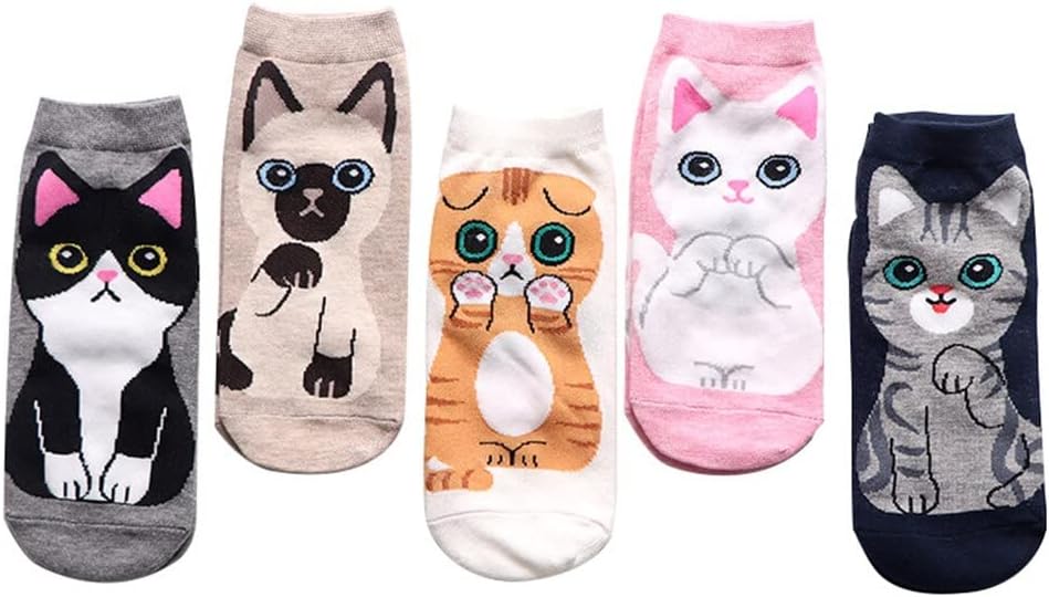 BAREPEPELow Cut Cute Socks For Women Dog Cat Novelty Animal Socks for Girl Cartoon Cotton Casual Crew Funny Socks(Mix Color&Design)