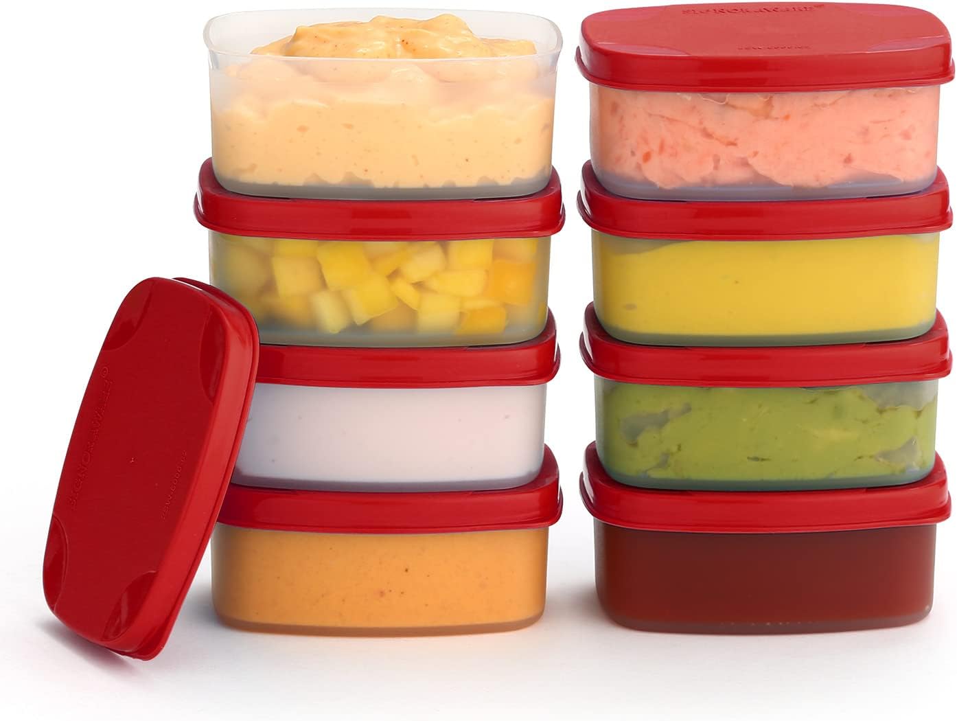 Reusable Airtight Food Containers 3 oz 8 pack. for Snacks, Baby/Toddler Food/Puree, Condiments, Picnics Food Prep, Lunch, Plastic Food Storage Containers–Dishwasher, Microwave, Freezer Safe BPA free Red 3oz