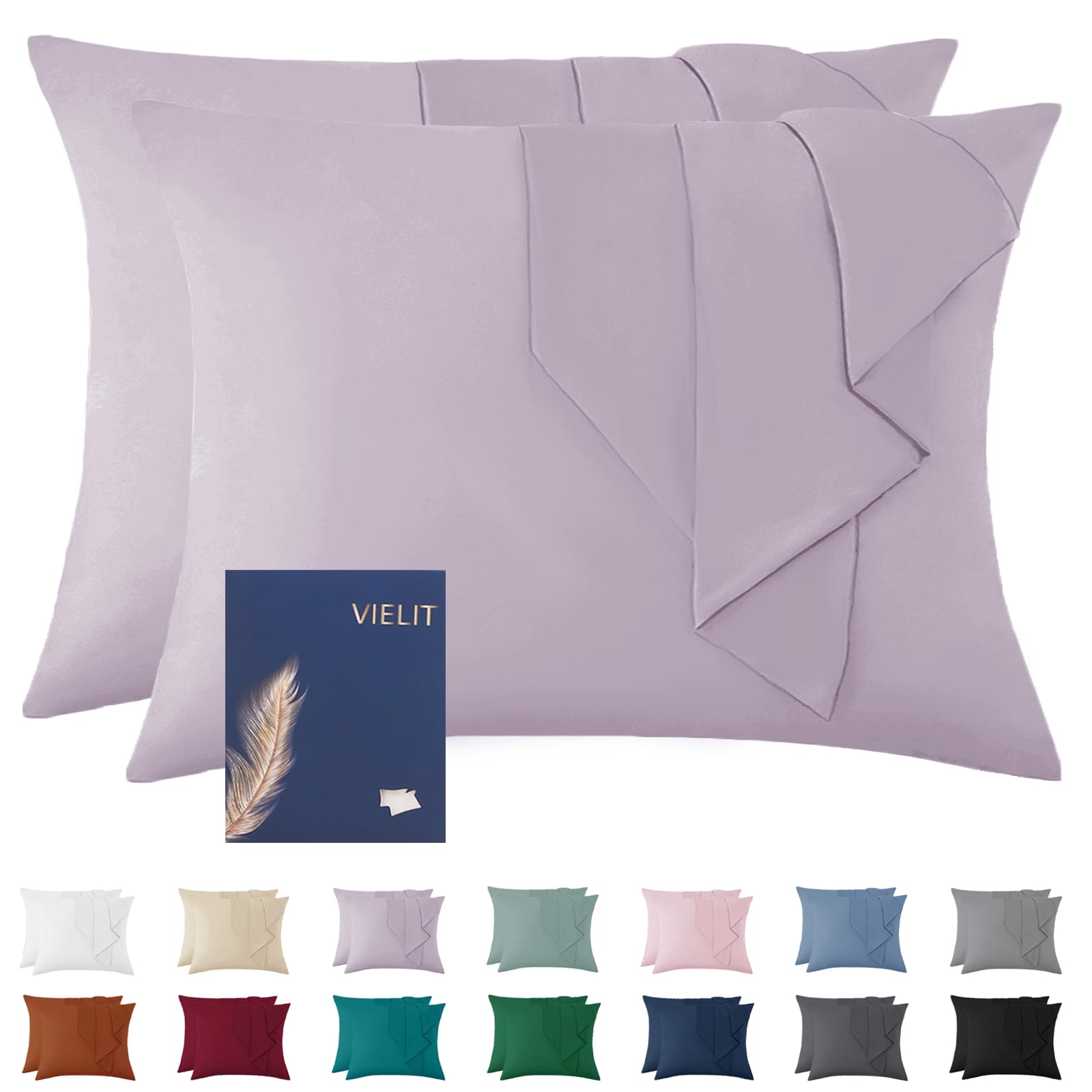 Vielit Pillow Cover 70 x 90 cm Violet Soft Pillow Cover 70 x 90 cm Set of 2 Microfibre Decorative Pillow Cover For Pillows 70 x 90 cm Eco Certificate Resistant Hypoallergenic โ image 1