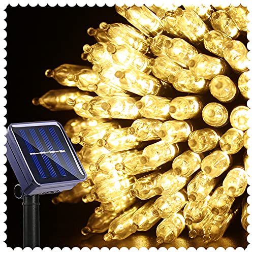 Bright Zeal 39 Feet Solar LED Bulb String Lights Outdoor 100 Slim Bulbs Warm White