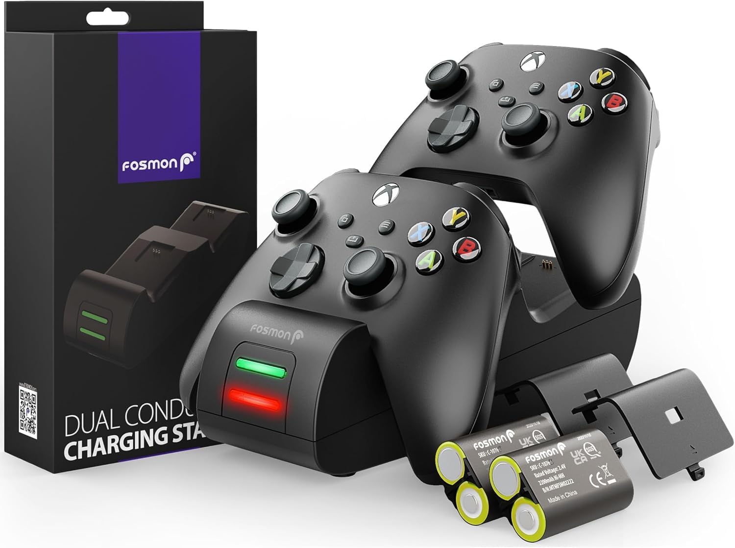 Fosmon Fast Charging Dual 2 MAX Controller Charger with 2x 5280mWh Rechargeable Battery Pack for Xbox Series X/S/One/Elite Dock Station - Black - Image 7