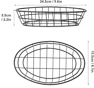 12 Pack Wire Bread Basket with 50 Sheets Deli Wrappers Paper, 9.65 x 6.1 x 2.17 Inch Metal Oval Bread Basket for Food & Fruit Serving – Durable Black Wire Baskets for Home & Kitchen
