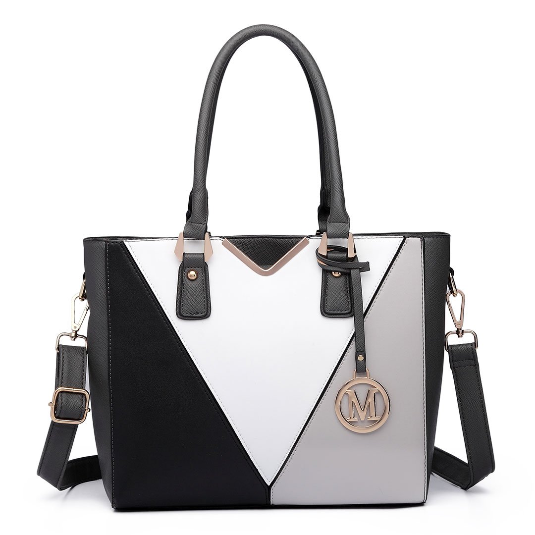 Miss Lulu Handbags for Women, Medium, V-shaped Design, Many Compartments, Shoulder Bag, Large, Elegant Shoulder Bags, Tote Bag for Commuting, School, Work, Travel, X-grey, Einheitsgröße