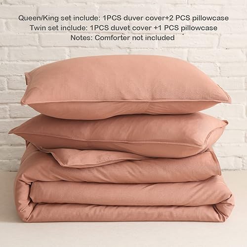 Miniatura 5 de Juego de funda de edredón con textura de lino beige, 55% viscosa de bambú, 45% algodón, prelavado, suave, transpirable, tamaño King, para personas