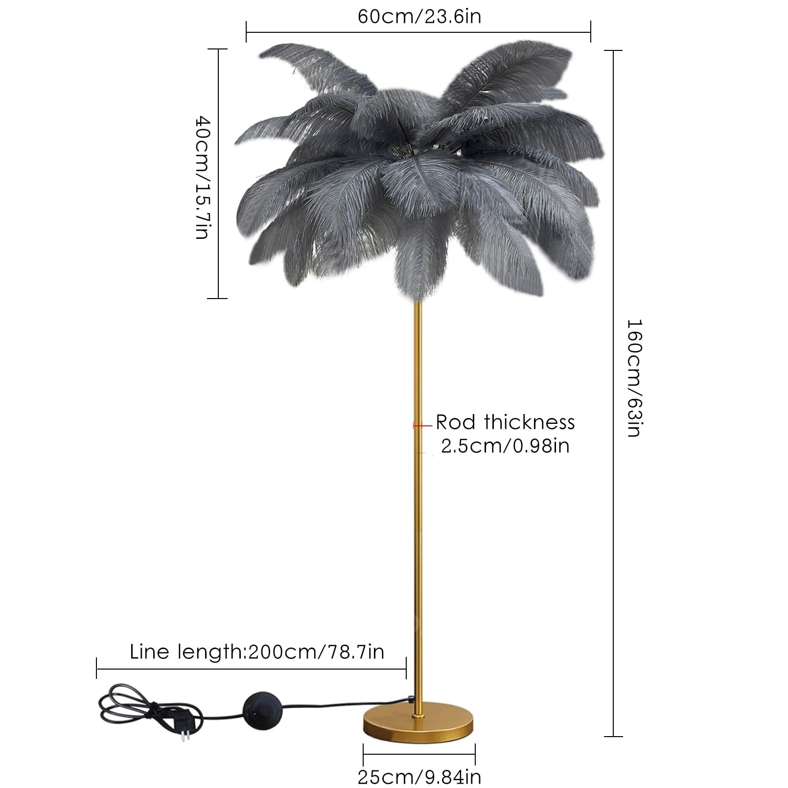Lámpara de Pie LED Feather para dormitorio, con interruptor, regulable, bombilla G4, para salón, 160 cm.