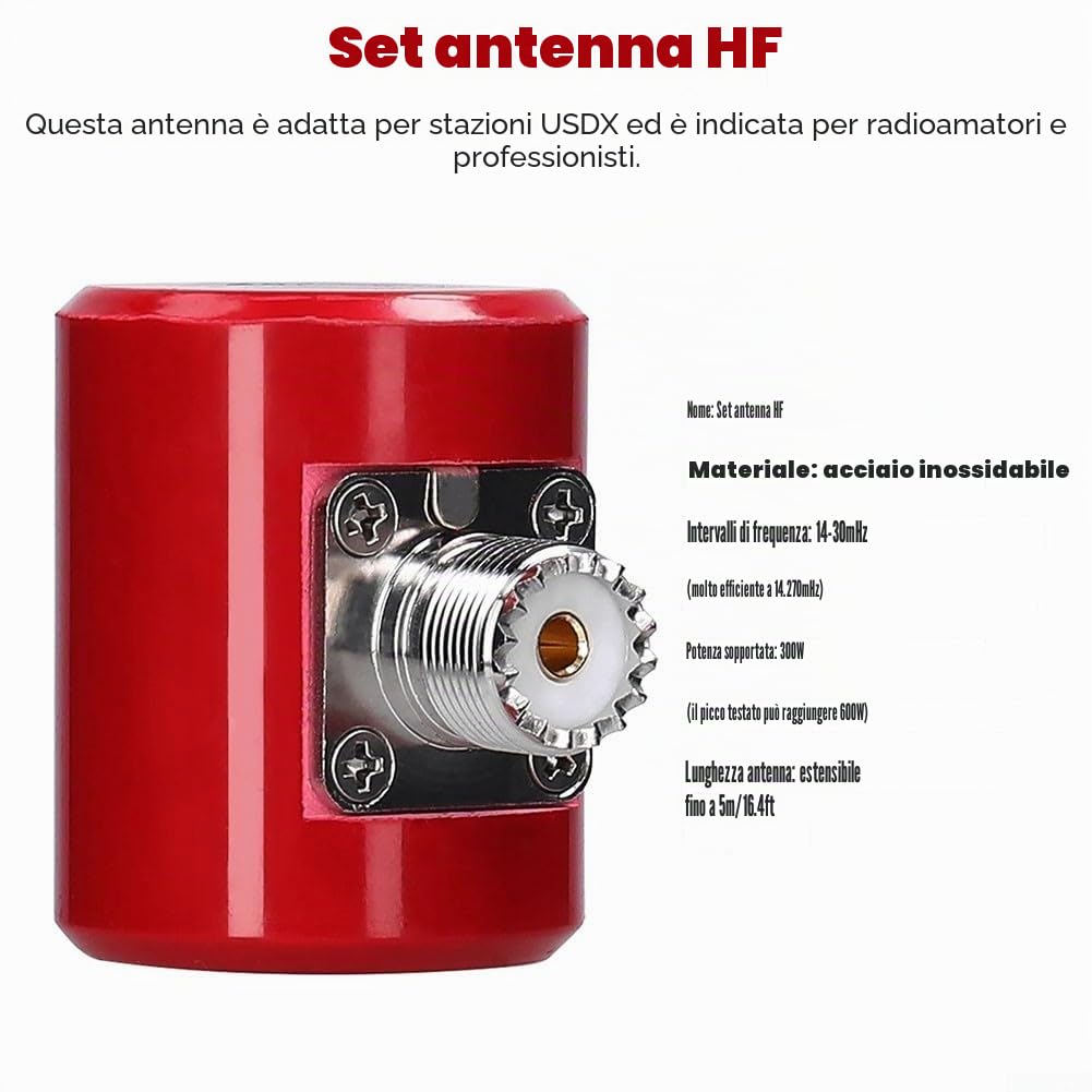 Set di antenna HF, in acciaio inox, HF 300 W, 600 W, lunghezza d'onda, telescopica, antenna estesa per comunicazioni radio USDX (solo base)