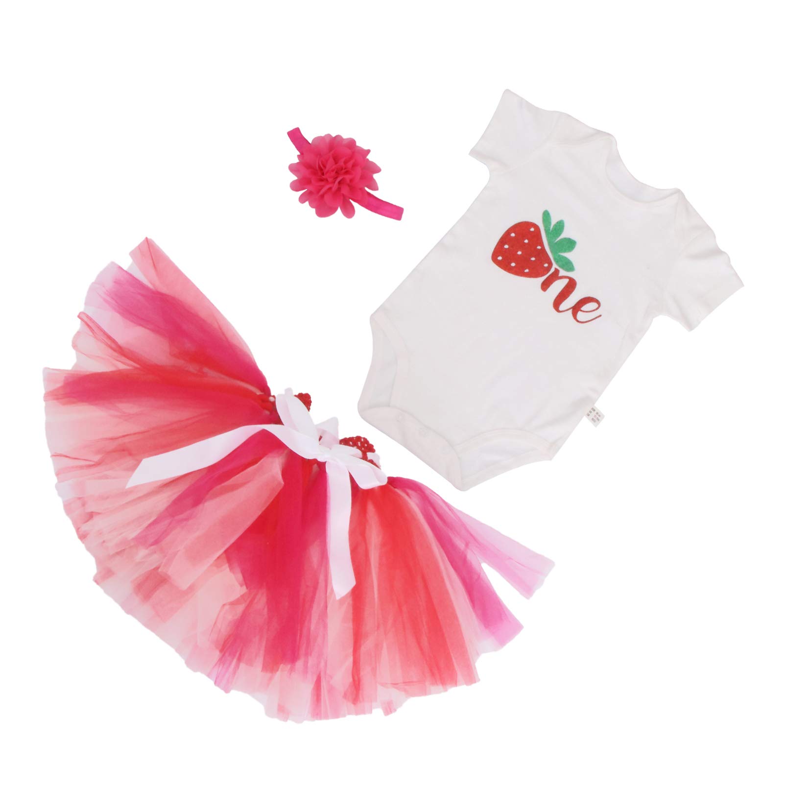 Amosfun Set Abbigliamento Gonna per Bambina 1 Anno in Poliestere | 3 Pezzi, Rosso, per Foto e Carnevale, Tessuto Gauze, Facile da Togliere