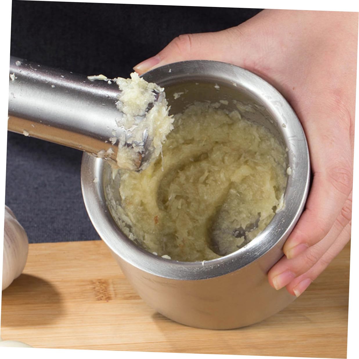 BESPORTBLE Stainless Steel Mortar and Pestle Ergonomic Pestle with Non-Slip Base for Garlic Ginger Grinding Wear-Resistant Spice Grinder Bowl for Household Kitchen Use