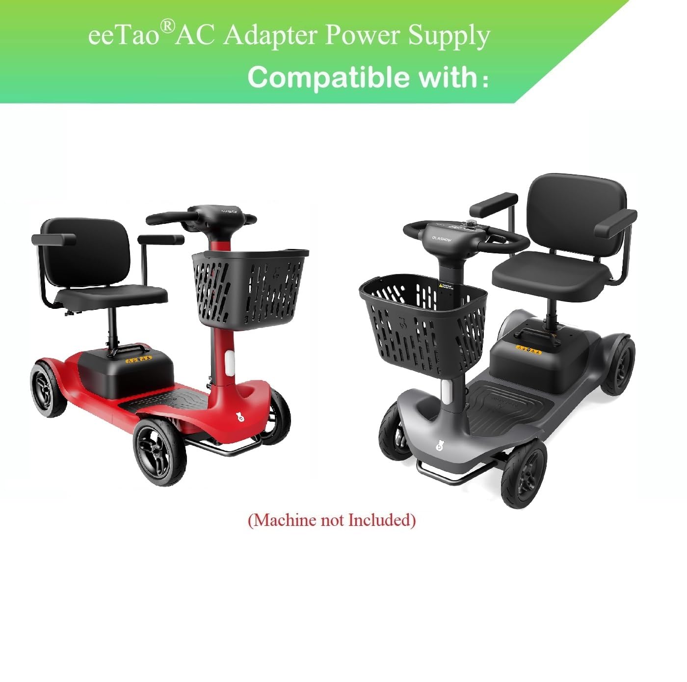 eeTao 3-Pin XLR AC/DC Adapter Charger Compatible with Glashow S1 Mobility Scooter 4 Wheels Mobility Scooter All Terrain Electric Scooter 24V 20Ah Lead-Acid Battery Power Supply (Not fit Glashow S3)