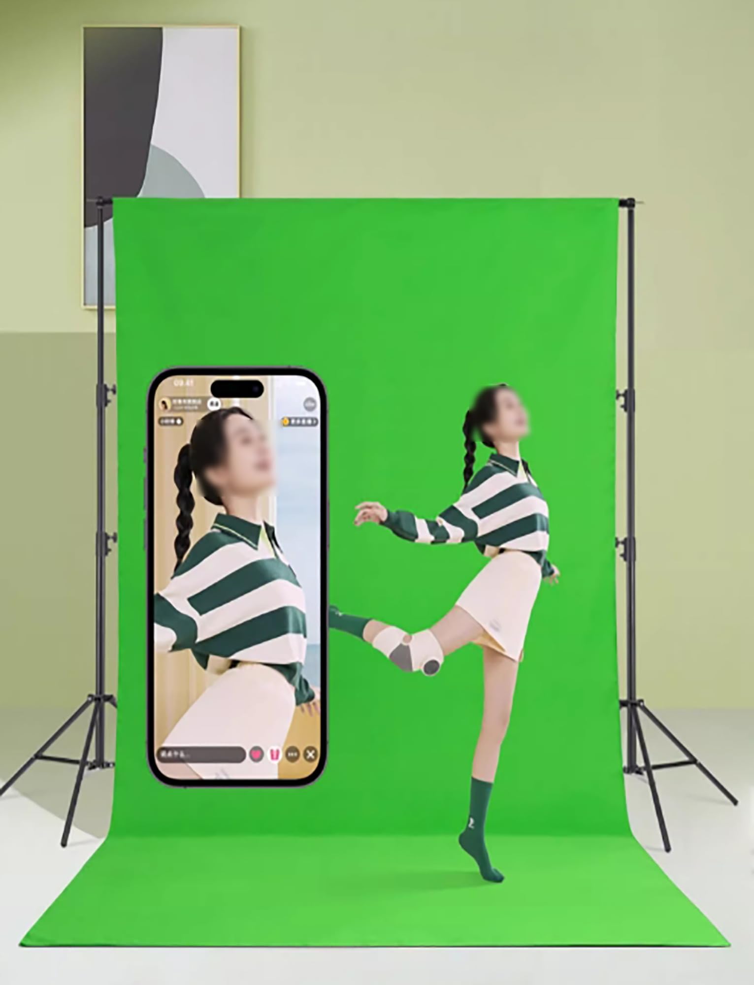 Sfondo fotografico professionale con panno verde, confezione da 2 per studio e produzione video