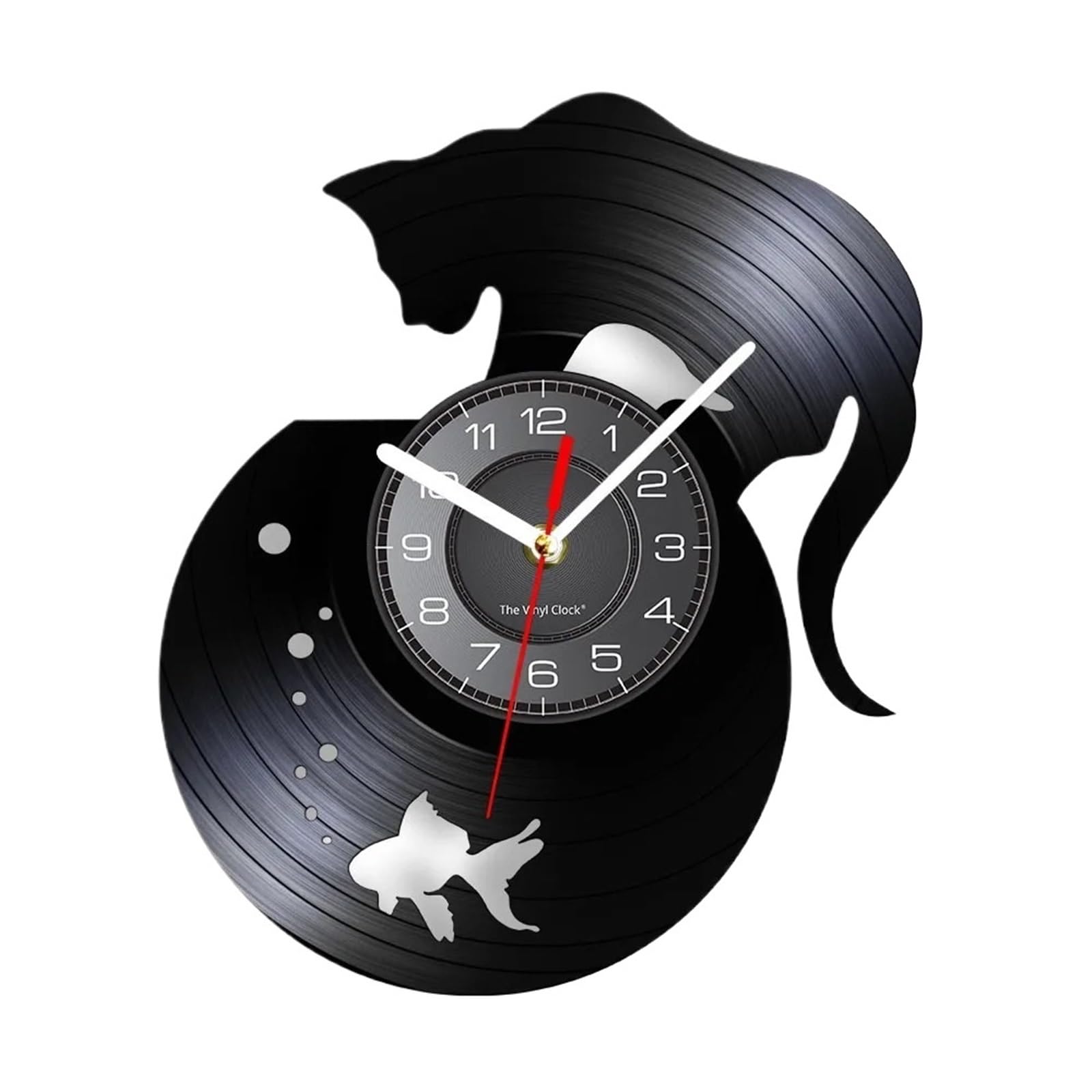 LUYSGBXR Cat Clock Adorable Cat And Fishbowl Funny Wall Art Clock On Vinyl Record Kitten Decorative(YELLOW)