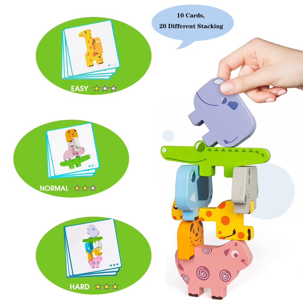 Giochi Legno Bambini, Montessori Impilabili Animali Blocchi Costruzione, Bambino Educativi Gioco Equilibrio Giocattolo in Legno Regalo per Bimbo Ragazzi Ragazze 2 3 4 Anni