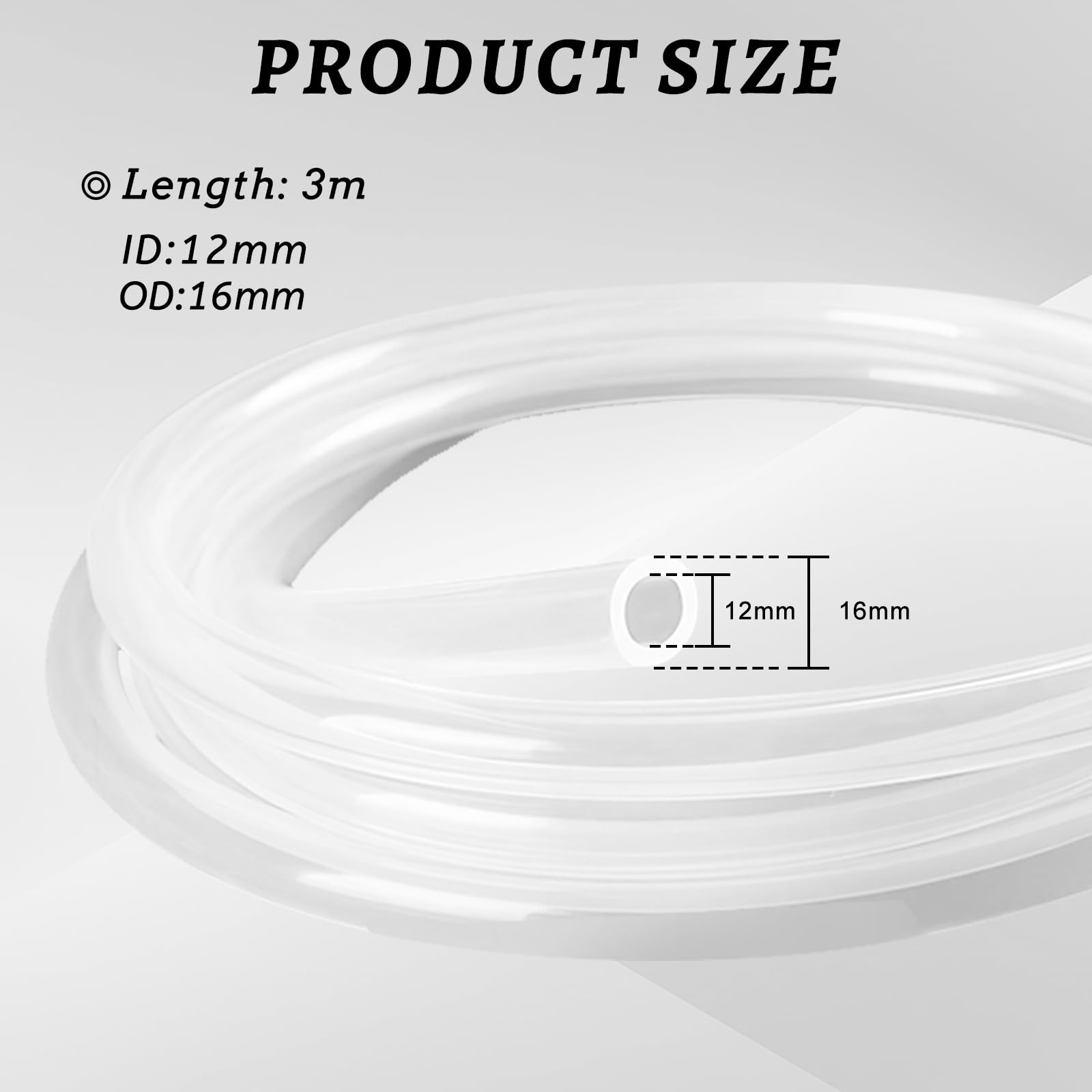 LALAGO Elastyczna silikonowa przezroczysta gumowa rura spożywcza dla domu, wody pitnej, przemysłu - 12mm ID x OD 16mm, grubość 2mm, 3 metry
