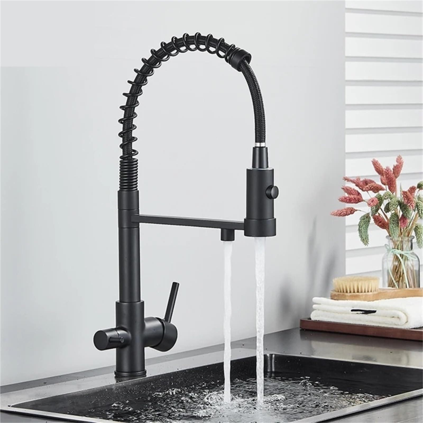 Purification Kitchen Faucet Hot and Cold Rotating Pull Out Brass Material Sink Mixer Tap(Chrome)
