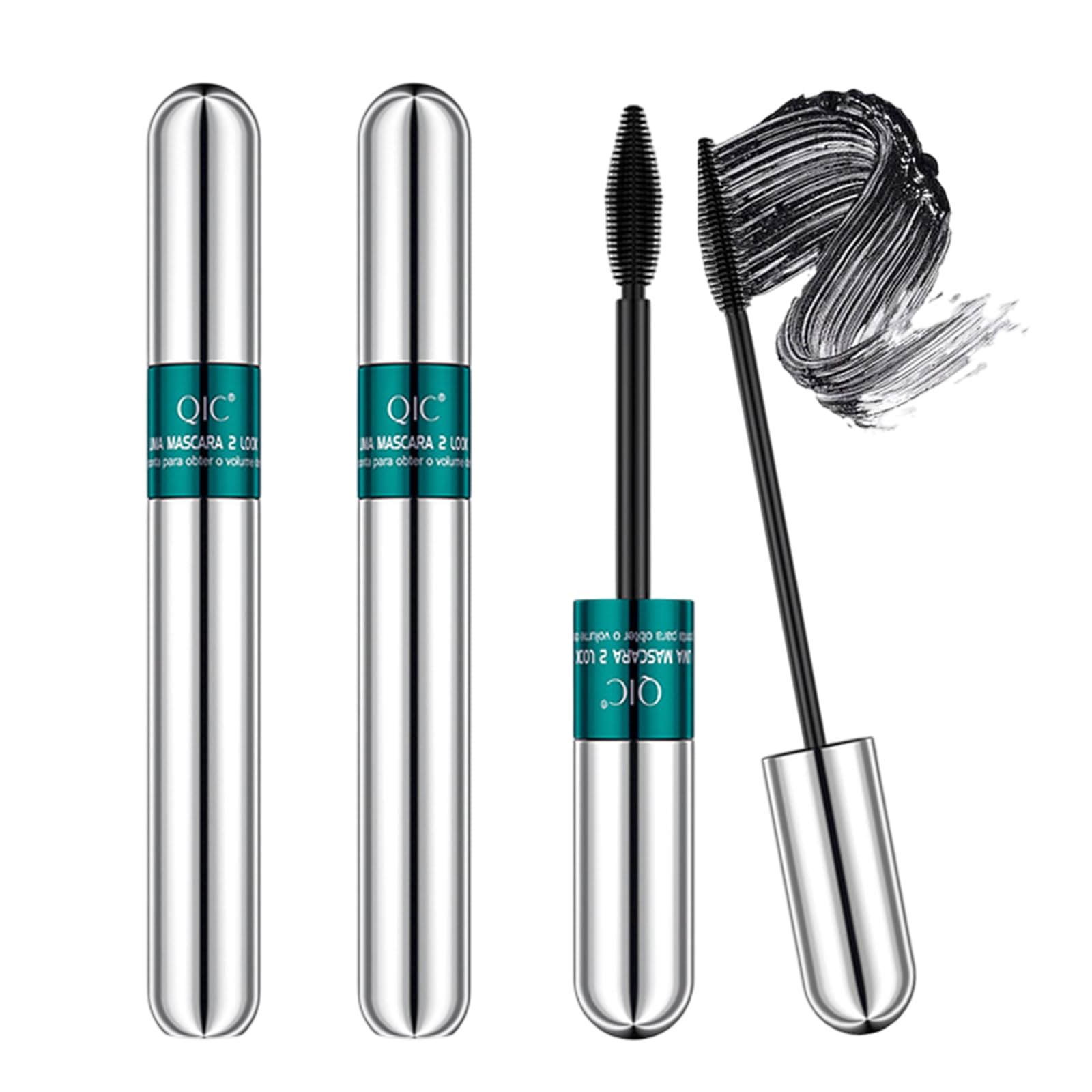 Bettinay 2PCS 4D Waterproof Silk Fiber Lash Mascara, 2 in 1 Lengthening Mascara, Black, 5 ml (Pack of 2)