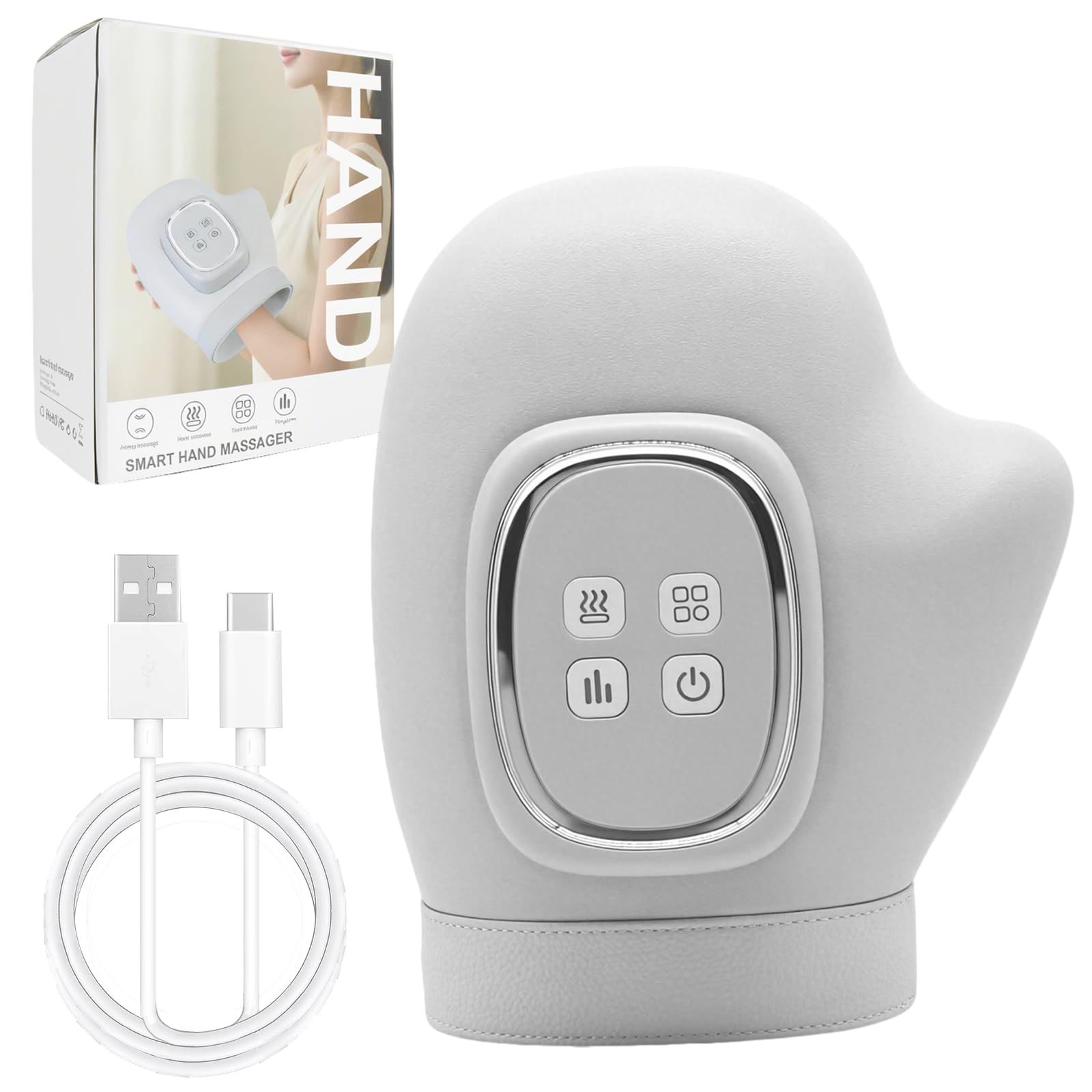 Handmassagegerät mit Kompression und Wärmefunktion, USB-wiederaufladbar, 3 Massagemodi, Handschuh-Massagegerät zur Handentspannung
