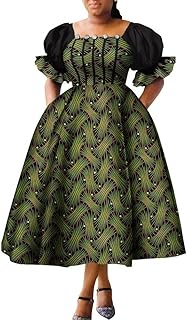 African Dresses for Women Puff Sleeve High Waist Gowns Ankara Dashiki Party Dress Princess Dress Robe Africaine Femme