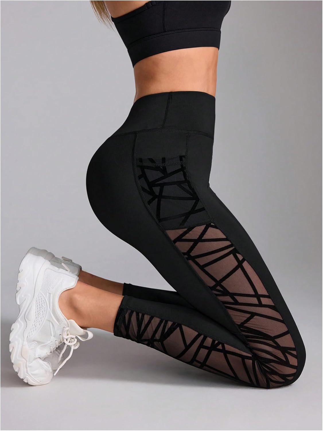 WDIRARA Women's Tummy Control Sheer High Waisted Leggings Stretchy Workout Yoga Pants - Image 5